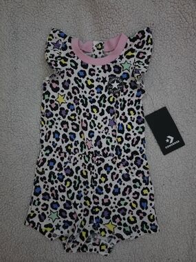 Converse Baby Girls Pink-Trim Leopard Print Romper